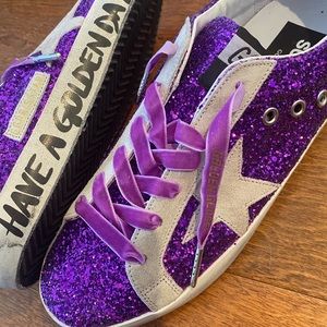 Superstar Golden Goose with Purple Glitter
